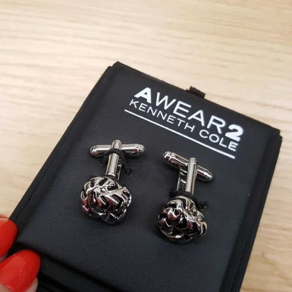 Kenneth Cole AWEAR2 Mens Cuff Links Silver Braided Round Knot